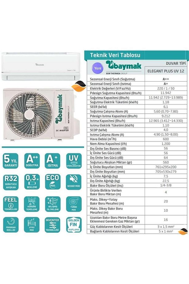 Elegant Plus UV 12 A++ 12000 BTU Duvar Tipi Split Klima - 7