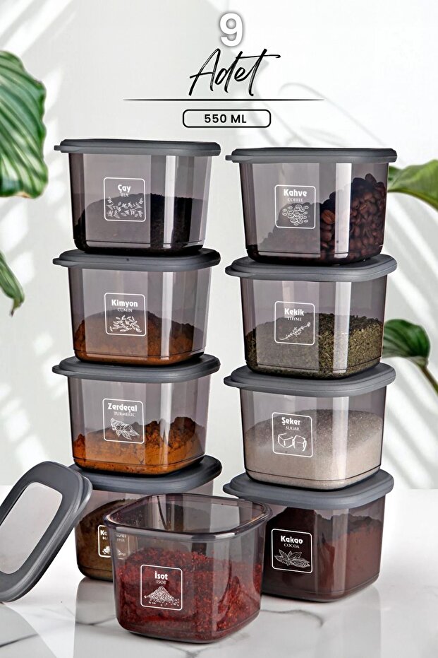 9-Piece Labeled Boly Square Storage Container Set 550ml