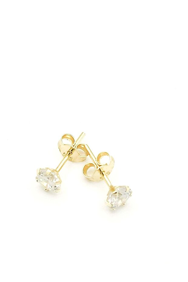 Moom Mücevherat Tek Taş 14 Ayar 6 Tırnaklı Gösterişli Altın Küpe - 1