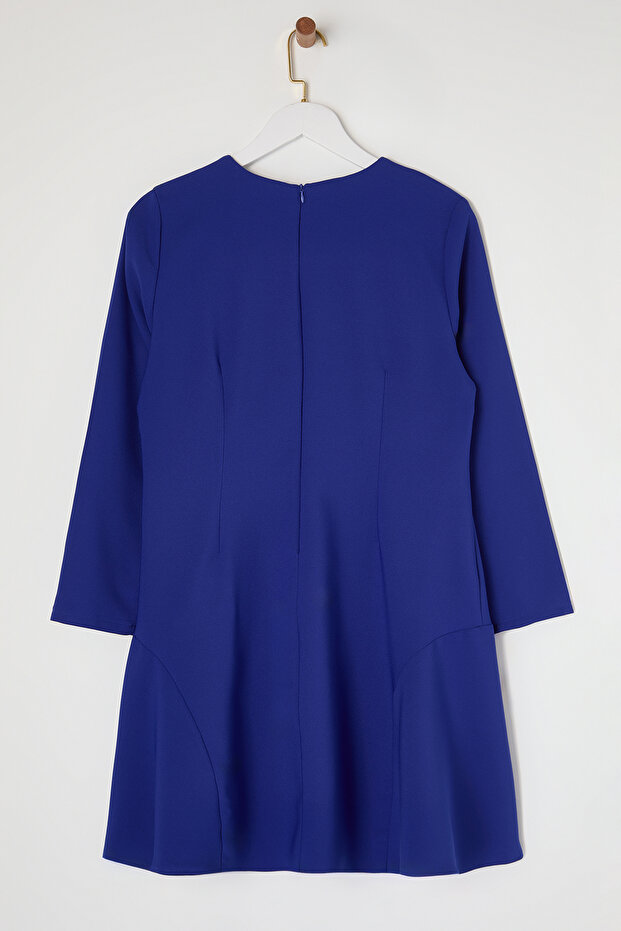 Saks Basic Uzun Kol Gizli Fermuarlı Mini Dokuma Büyük Beden Elbise TBBAW25AH00054 - 6