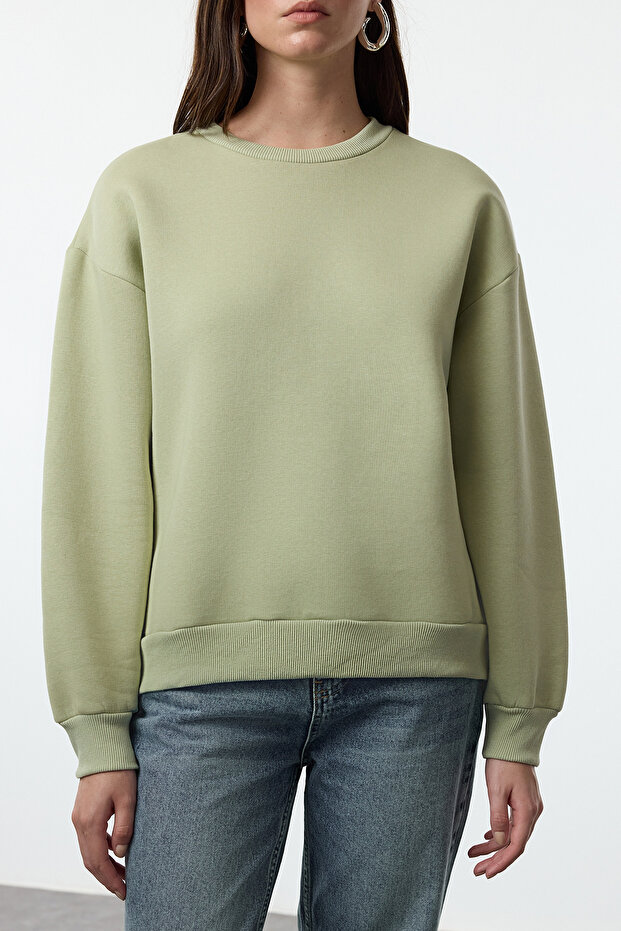 Mint Kalın İçi Polarlı Regular/Normal Kalıp Bisiklet Yaka Basic Örme Sweatshirt TWOAW24SW00101 - 4