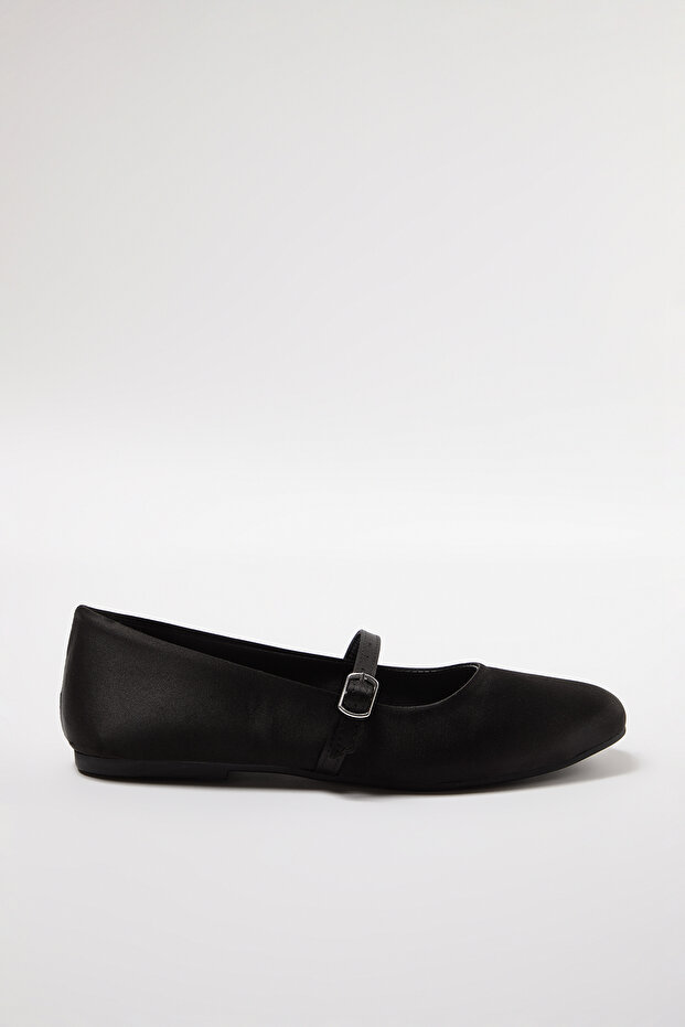 Schwarze Satin-Mary-Jane-Schuhe mit Riemen und runder Spitze für Damen, Ballerinas TAKAW25BE00005 - 5
