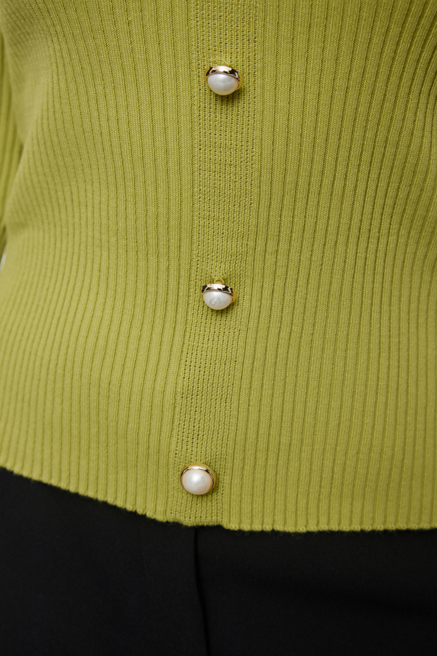 Yeşil Carmen Yaka Fitted/Vücudu Saran Triko Hırka TWOAW25HI00138 - 4