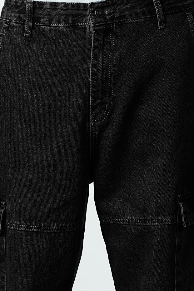 Erkek Siyah Smoke Baggy Kargo Bol Kot Pantolon Jeans TMNAW25JE00002 - 4