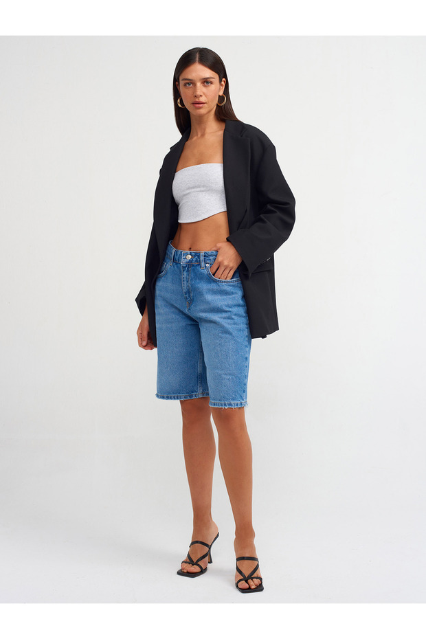 71489 Orta Boy Denim Şort-Mavi - 1