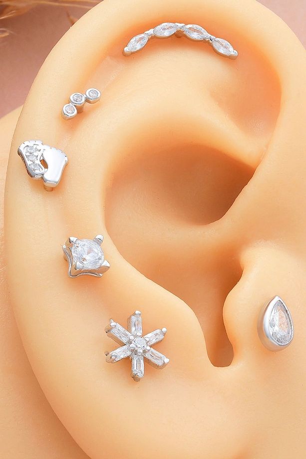 925 Ayar Taş Modeli Minimal Tragus Piercing - 1