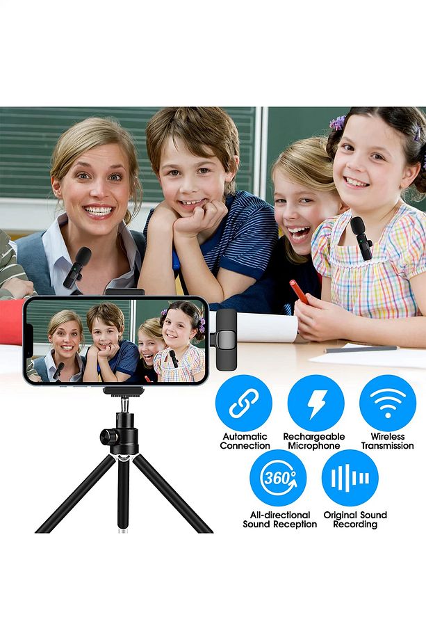Type-C Girişli Telefon Uyumlu Kablosuz Mikrofon Bluetooth Röportaj  - Yayıncı - Yaka Mikrofonu - 5