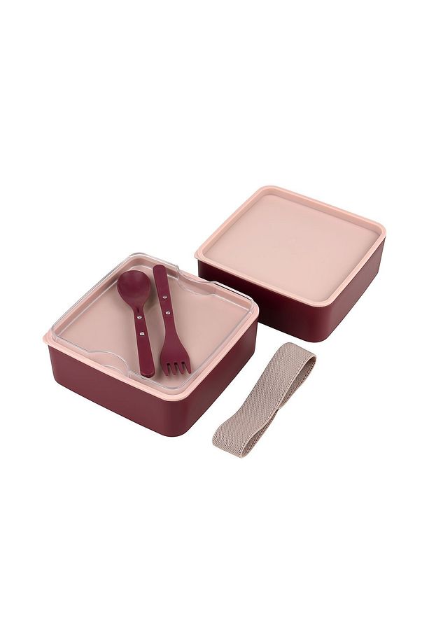 Double Kare İki Katlı Lunch Box Beslenme Saklama Kutusu - Bordo - 2
