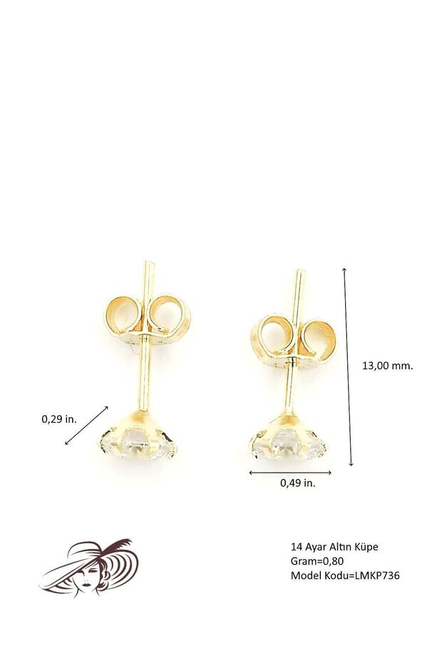 Moom Mücevherat Tek Taş 14 Ayar 6 Tırnaklı Gösterişli Altın Küpe - 2