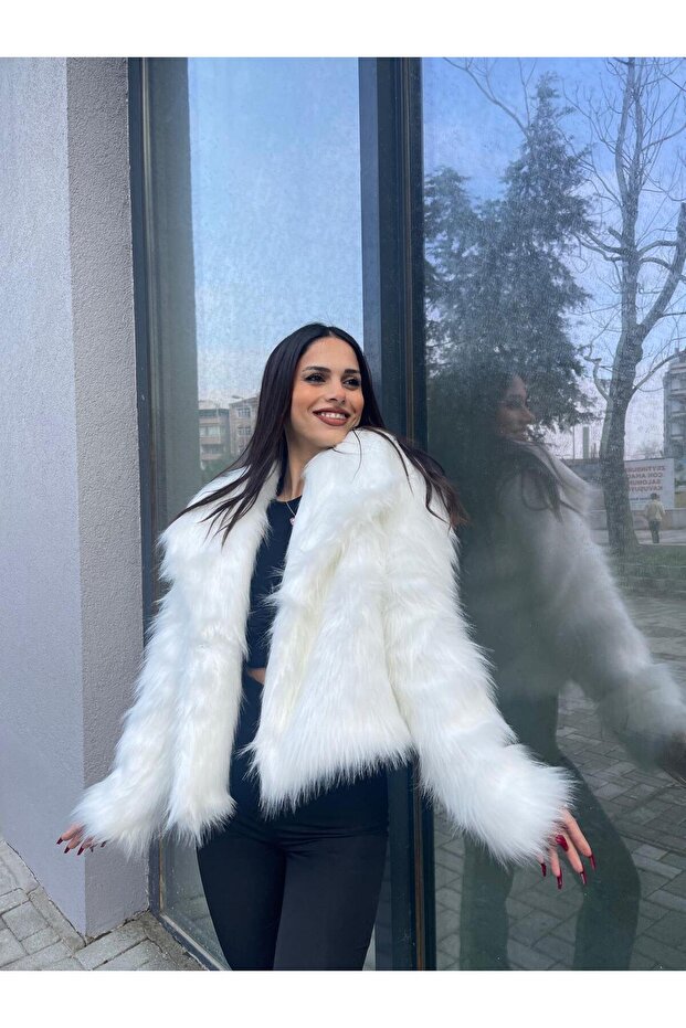 Geniş Yaka  Kürk Ceket - 5