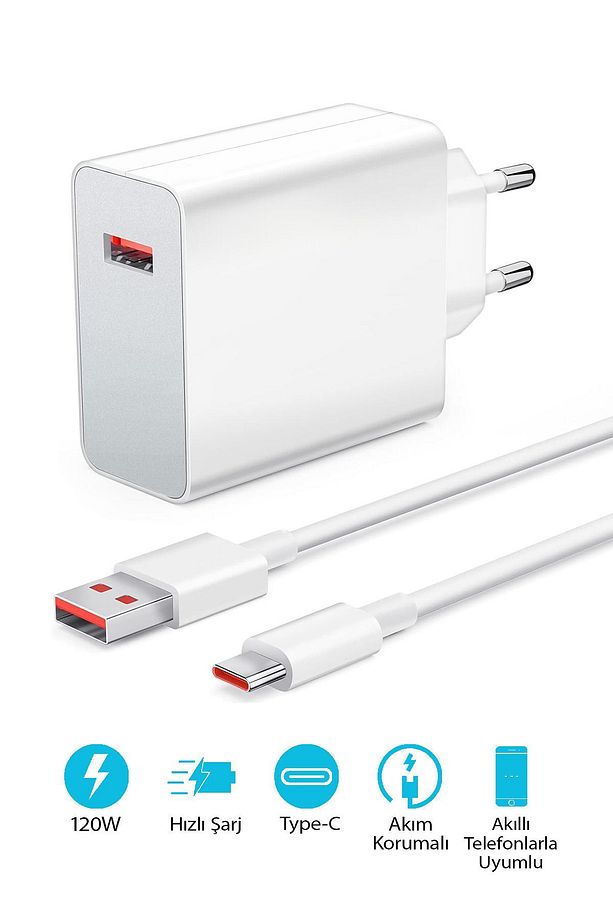 120 Watt Samsung Redmi Oppo Xiaomi Huawei Uyumlu Turbo Hızlı Şarj Cihazı Fast Dualcom Şarj Seti - 8
