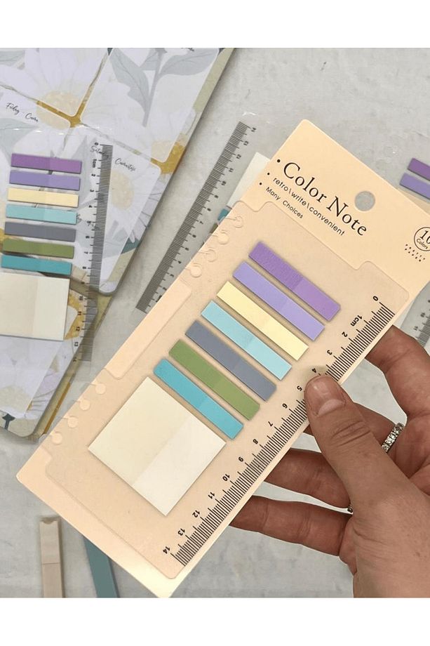 8 Renkli Cetvelli Mor Ve Mavi Tonları Şeffaf Pet Indeks / Index Sticker / Sticky Note / Post-it - 1