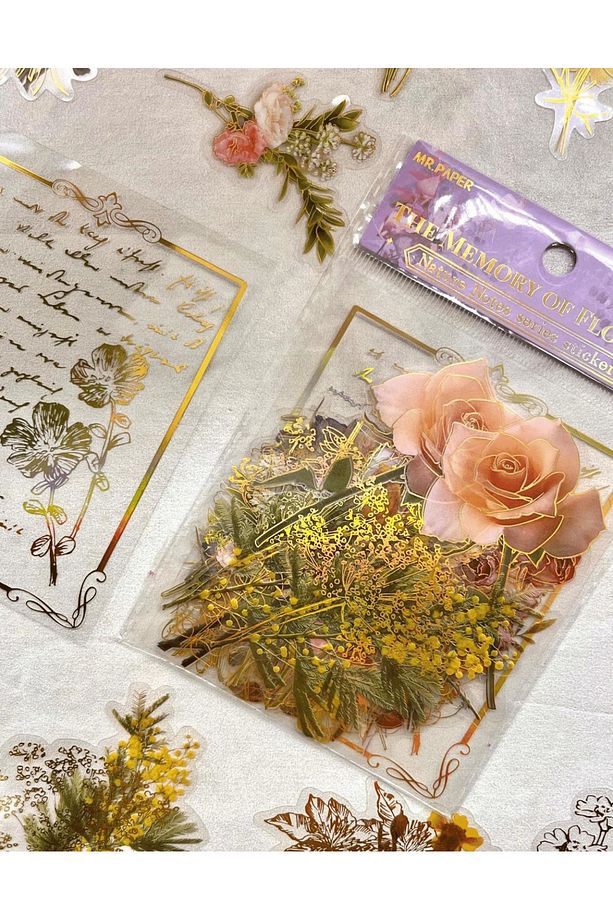 Nature Notes Series The Memory Of Flowers 40 Adet Altın Yaldızlı Şeffaf Pet Sticker /su Geçirmez - 6