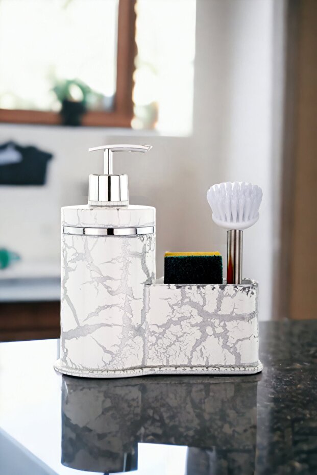 Patterned Liquid Soap Dispenser Kitchen Bathroom Detergent Dispenser Soap Dispenser Brush with Sponge Chamber Brush Not Included