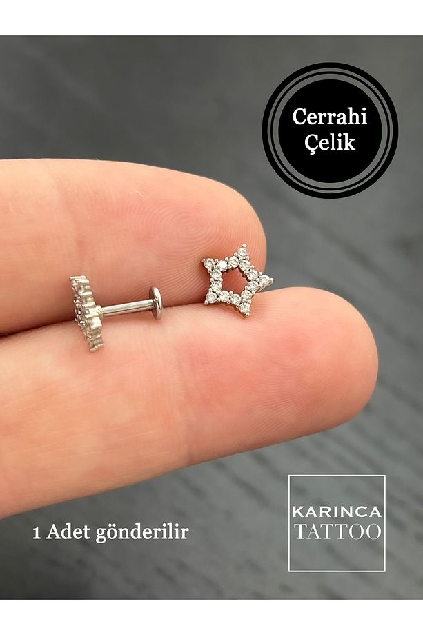 Yıldız Taşlı Piercing Labret Kulak Conch Forward Helix Piercing Kıkırdak Tragus Küpe - 2
