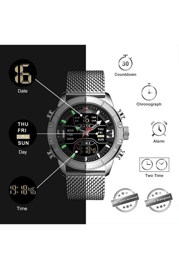 Naviforce Nf 9153 Analog Dijital Hasır Kordon Erkek Kol Saati - 4