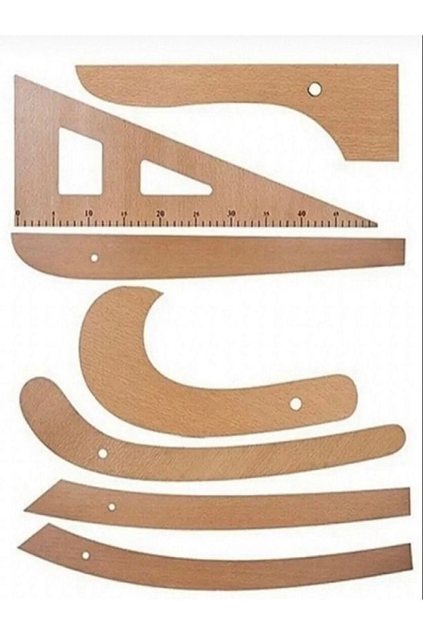 Terzi-modelist-tekstil 7 Parça Ahşap Cetvel Riga Gönye Takımı - 1