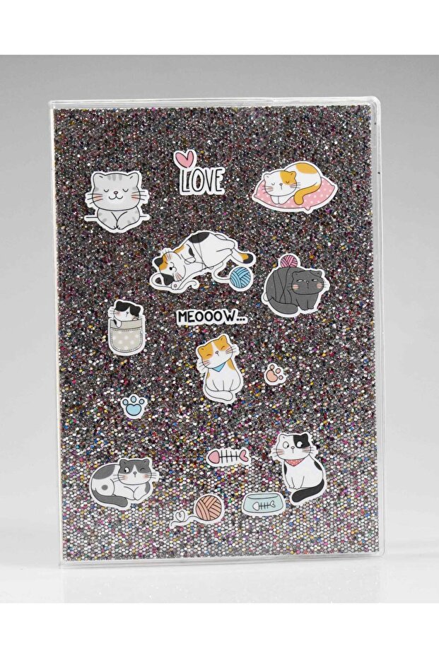 Dark Gray Cat - Glitter Notebook Design - 1