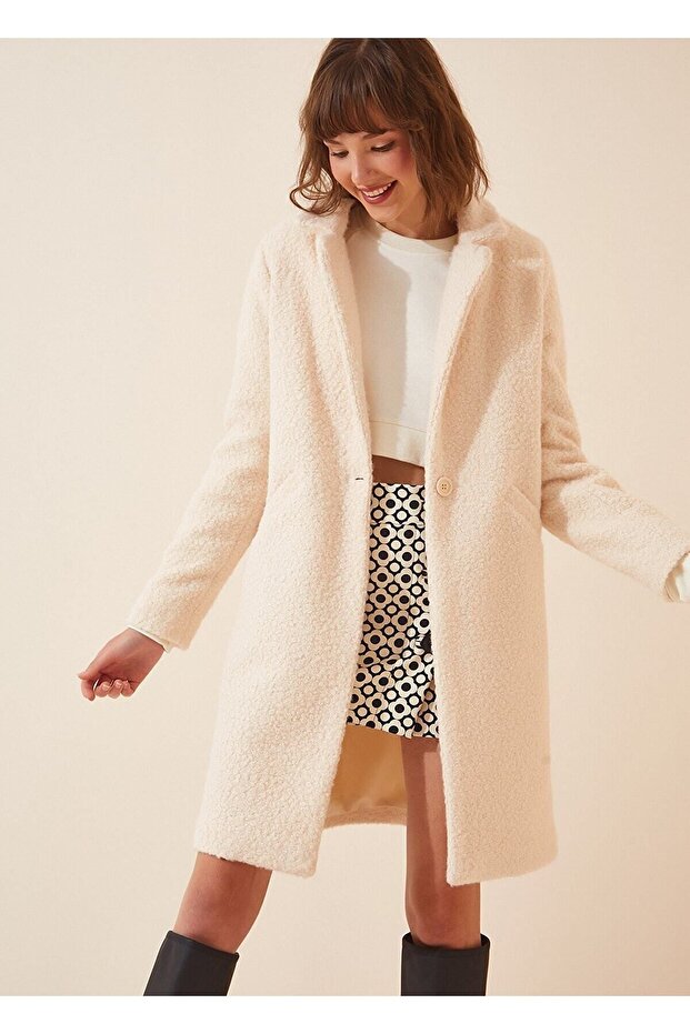 Kadın Tek Düğmeli Buklet Kaban - 1