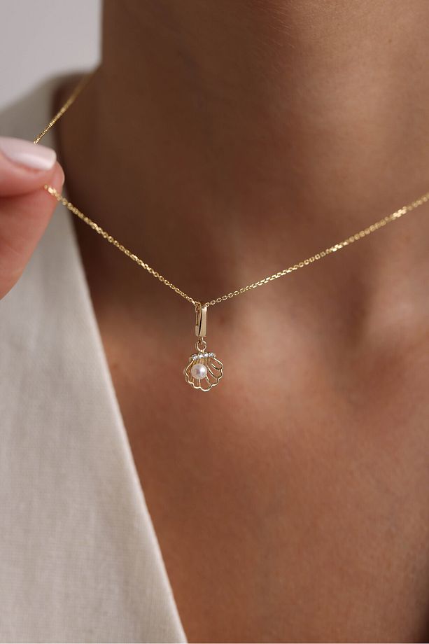 14 Ayar Altın Opal Taşlı Penguen & Taşlı Yıldız & İnci Deniz Kabuğu Charm Bileklik - 4