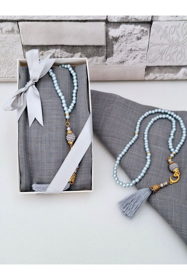 Gift Mother Gift Head Cover Set with Pearl Prayer Beads Box (Mevli̇t Circumcision Hac Umre) Boxed Set