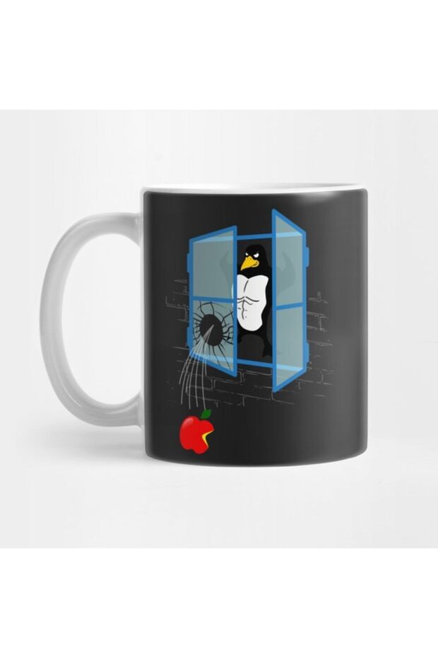كوب Brawny Linux Penguin Throws An Apple Thru The Window