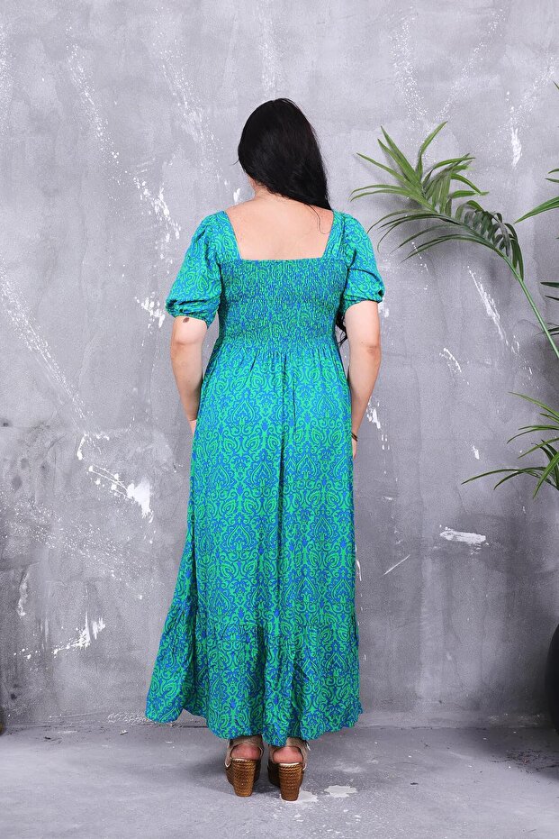 Rochie lungă evazată cu guler elastic - 5