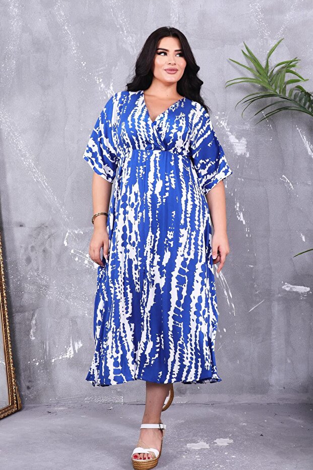 Double Breasted Neckline Elastic Waist Print Dress