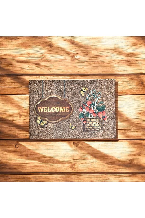 Çiçek Sepetli Welcome Dekoratif Kapı Önü Paspası - 1