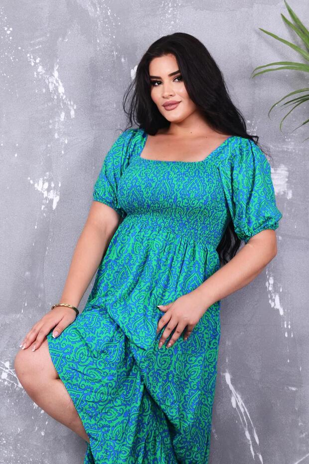 Rochie lungă evazată cu guler elastic - 4