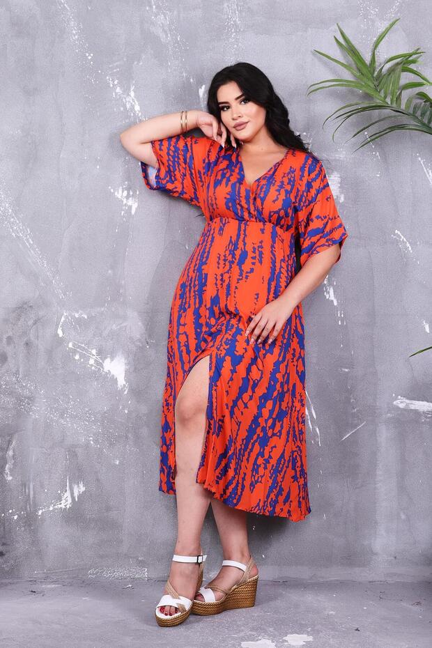 Double Breasted Neckline Elastic Waist Print Dress
