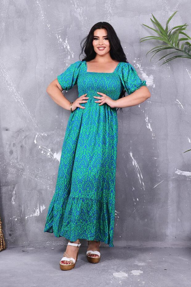 Rochie lungă evazată cu guler elastic - 3