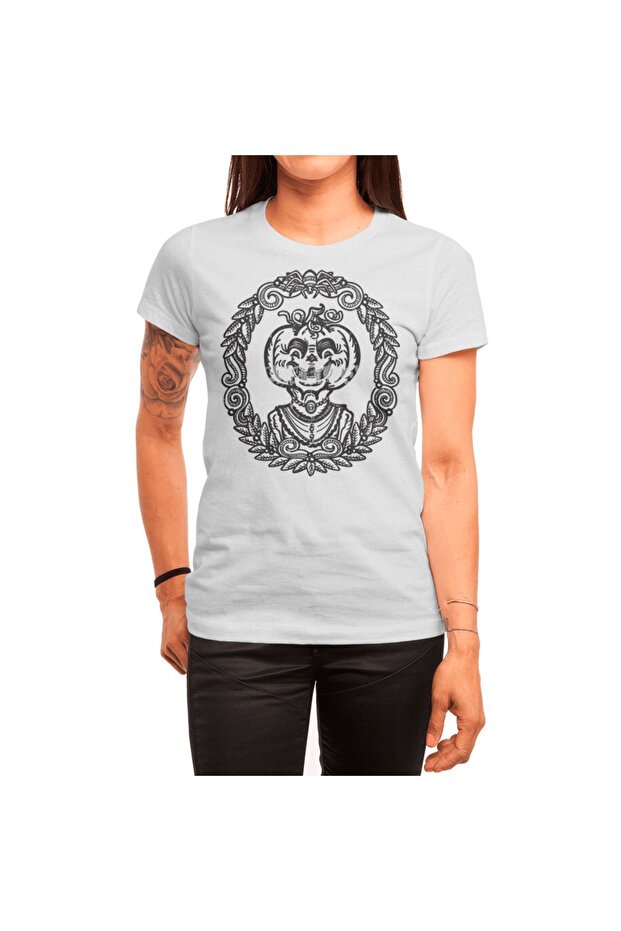 Pumpkin Lady Portrait Patterned Unisex White T-Shirt