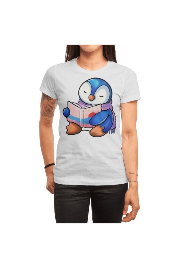 Unisex White T-Shirt for Men and Women - Chill Penguin Reads a Book Design