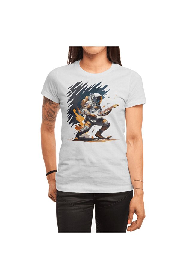 Unisex White Astronaut Playing Guitar T-Shirt