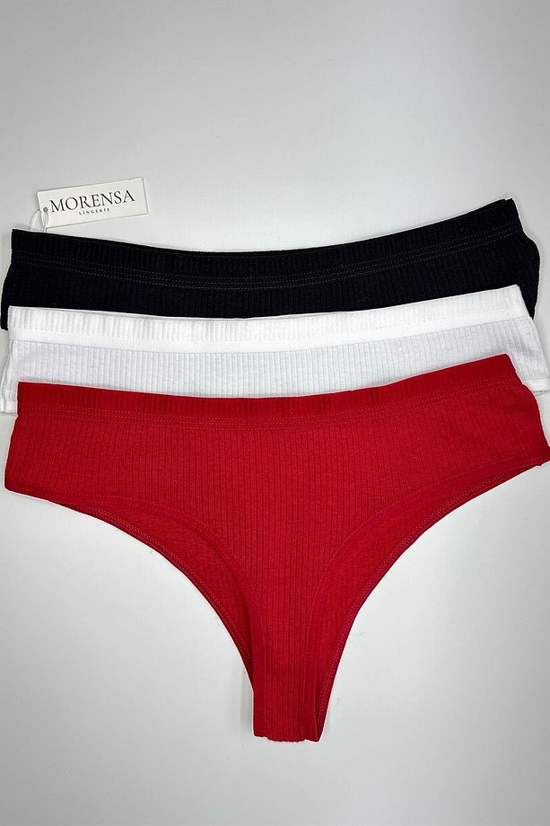Basic Fitilli Pamuklu Tanga String 3'lü Paket - 4