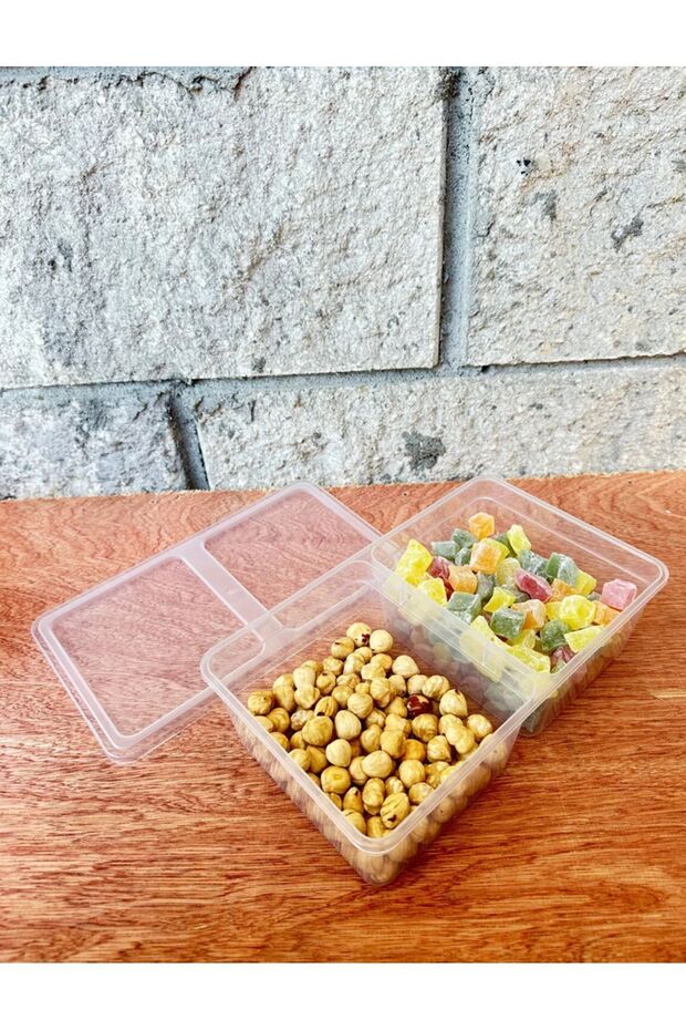 4 x 2-Compartment Storage Containers, 1.5 Liter Capacity, Suitable for Microwave, Refrigerator, and Freezer.