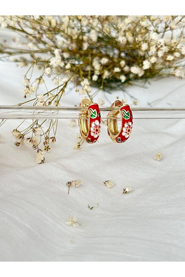 أقراط دائرية أنيقة منقوشة بالزهور - 1