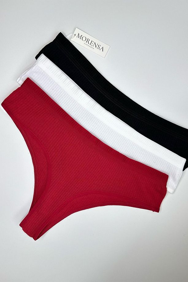 Basic Fitilli Pamuklu Tanga String 3'lü Paket - 3
