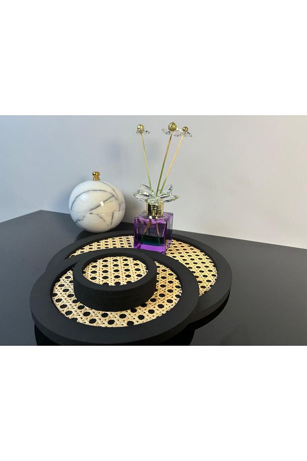 3'LÜ RATTAN YUVARLAK SET (28CM BÜYÜK BOY+20CM KÜÇÜK BOY+2'Lİ BARDAK ALT.) RATTAN YUVARLAK TEPSİ - 3