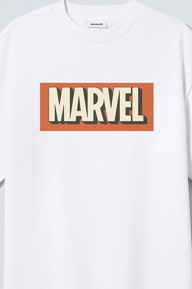 Marvel Printed Oversize Unisex White T-shirt