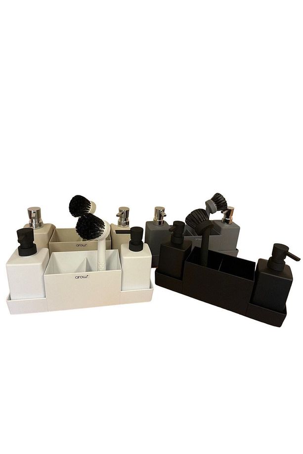 2'li Akrilik Stand Fırçalı Kare Sıvı Sabunluk Tr-3669 - 1