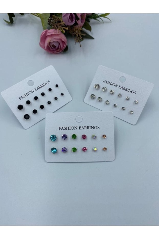 18 Pairs Black White And Colorful Earring Set