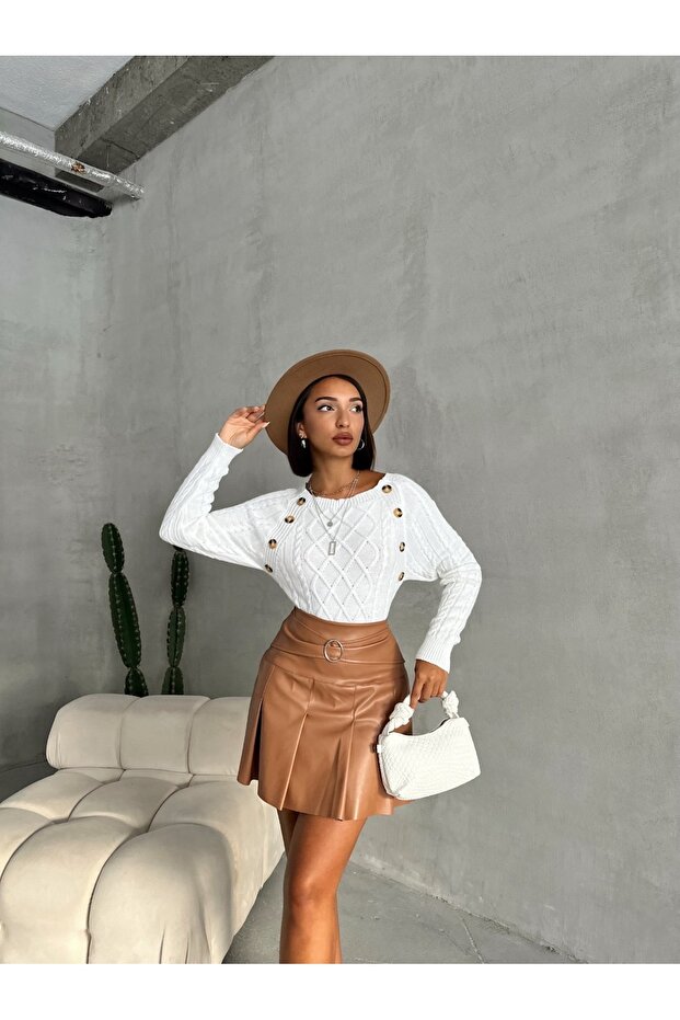 قارب الرقبة البقلاوة منقوشة سترة بأزرار - 2