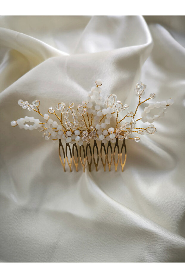 Gold&White Comb Buckle, Engagement Buckle, Hair Accessory, Wedding Buckle