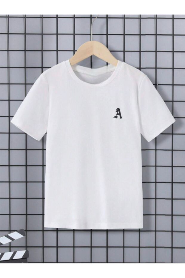 Children's Trend Model Letter a Printed Cotton White Tshirt