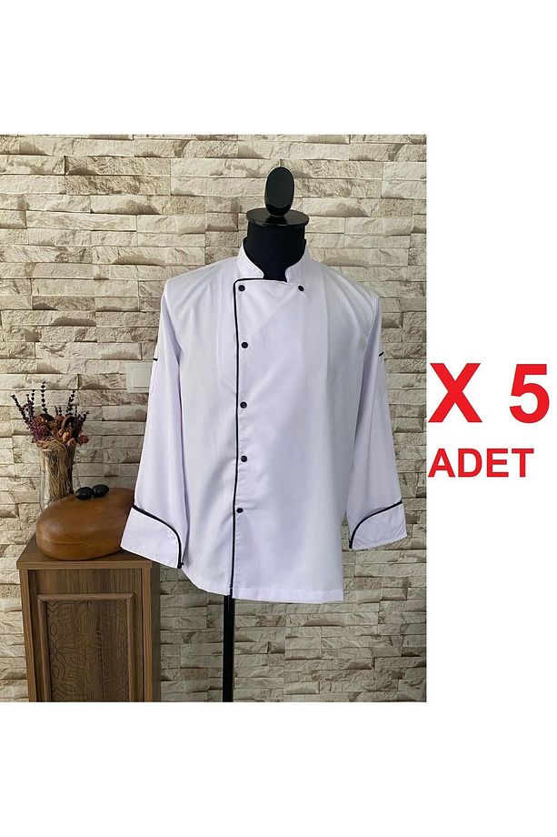 5 ADET BEYAZ UZUN KOL ŞEF AŞÇI ÇEKETİ / AŞÇI GÖMLEĞİ ( AŞÇ-ÜT 10012) - 1