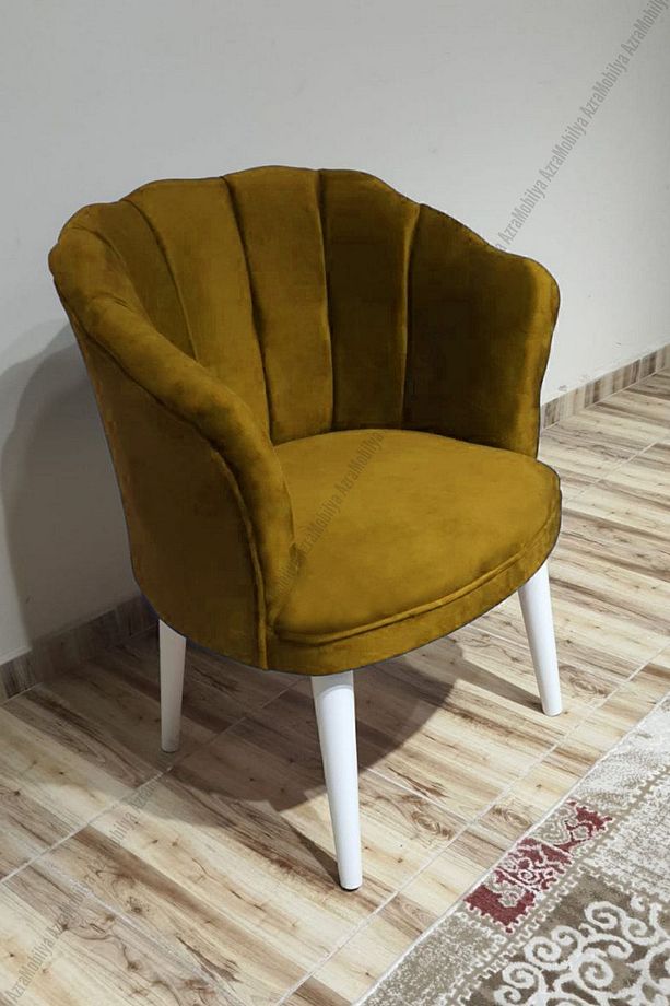 Papatya Model Berjer - Tekli Koltuk - Ahşap Ayak - Babyface Kumaş - Sarı - 1