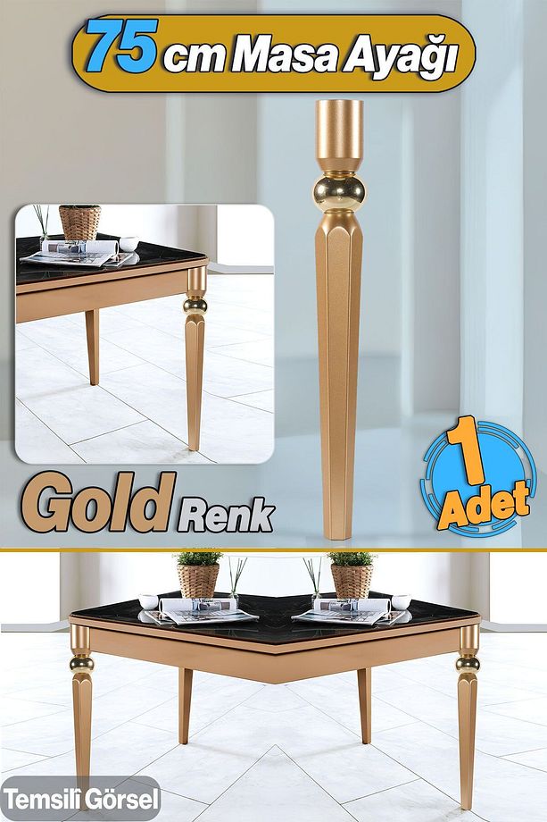 Elips Masa Dresuar Ayağı 75 Cm Plastik Gold Altın Ayak Mutfak Yemek Masası Mobilya Ayakları Gold - 1