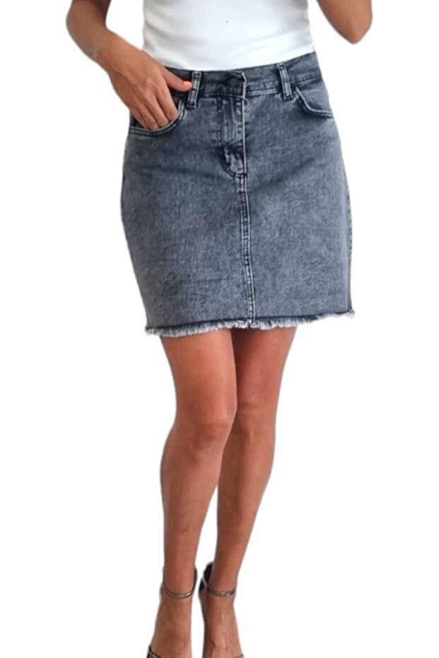 Women's Charcoal grey Grey Stretch Fabric Mini Pocketed Skirt with Pockets